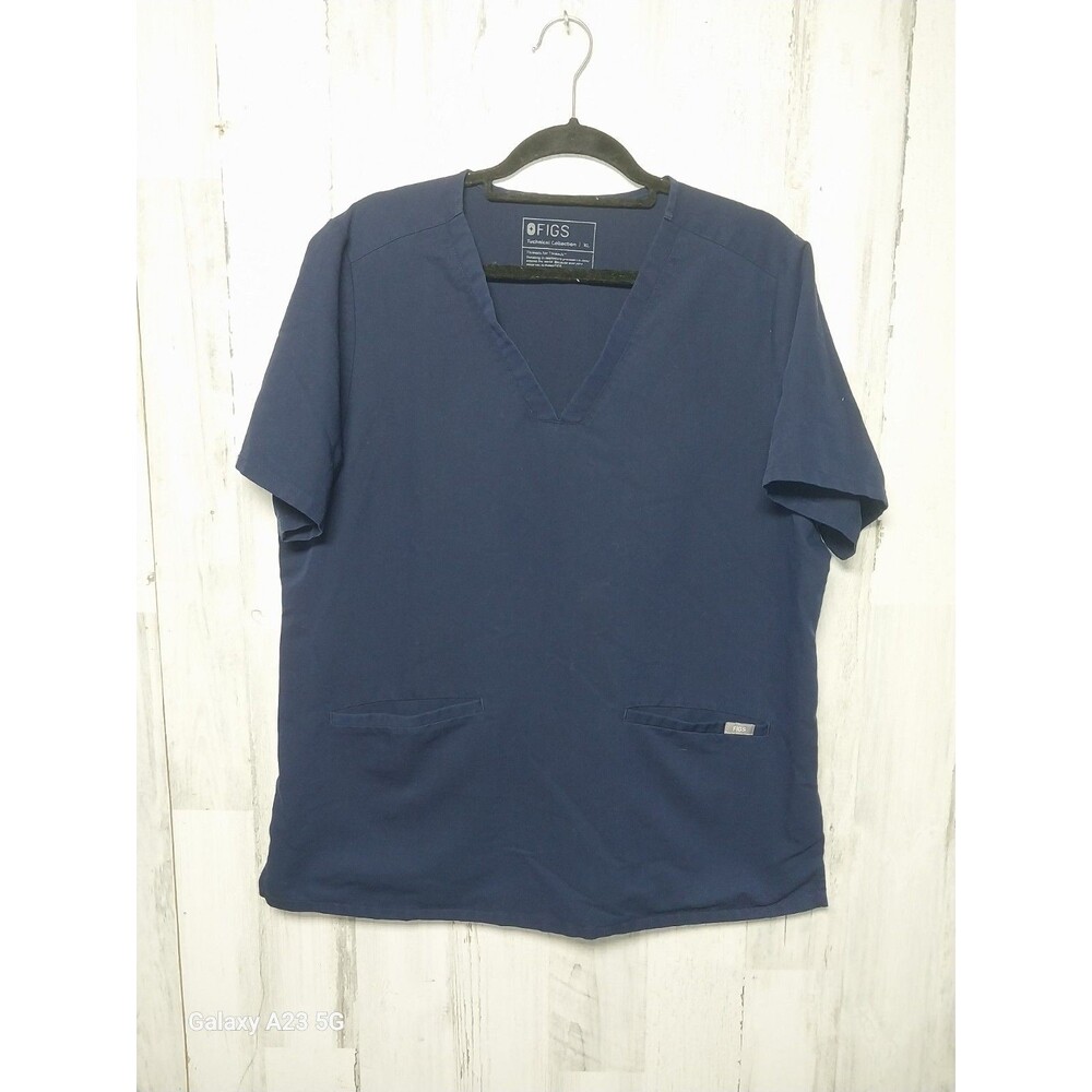 Figs Scrub Top Womens XL Blue Casma 3 Pocket Medical V Neck Technical Collection